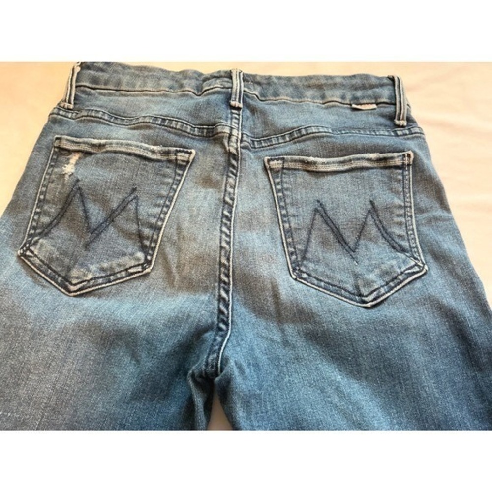 Mother Denim The Looker High Rise Skinny Jeans Blue Distressed Raw Hem Size 26